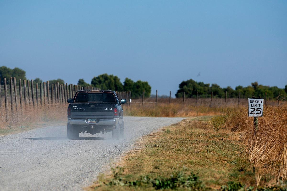 A motorist drives along an auto tour route at the San Luis National Wildlife Refuge in Los Banos, Calif., on Sunday, Oct. 20, 2024.