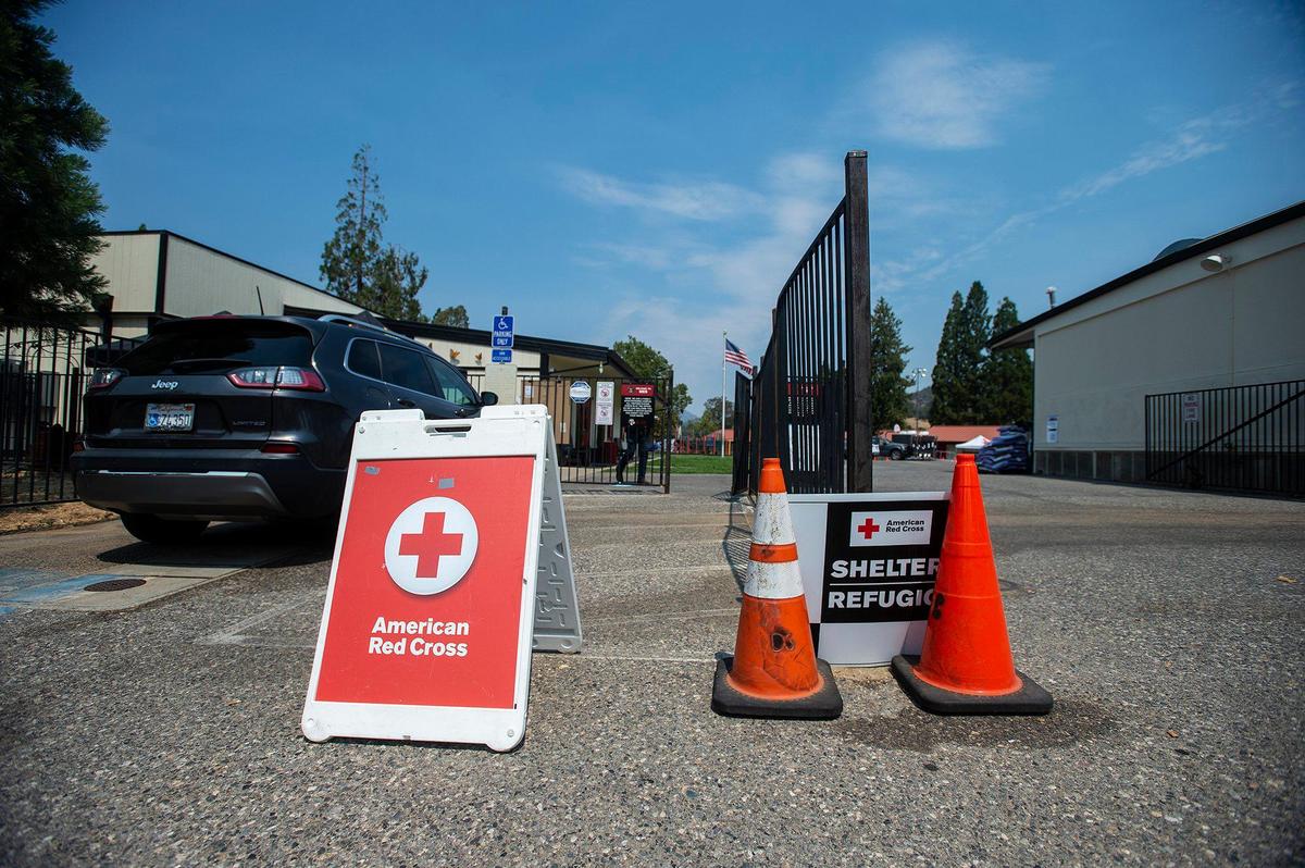 An evacuation shelter at the Mariposa Elementary School in Mariposa, Calif., on Tuesday, July 26, 2022. Some area residents have had to evacuate as fire crews battle the Oak Fire burning in Mariposa County.