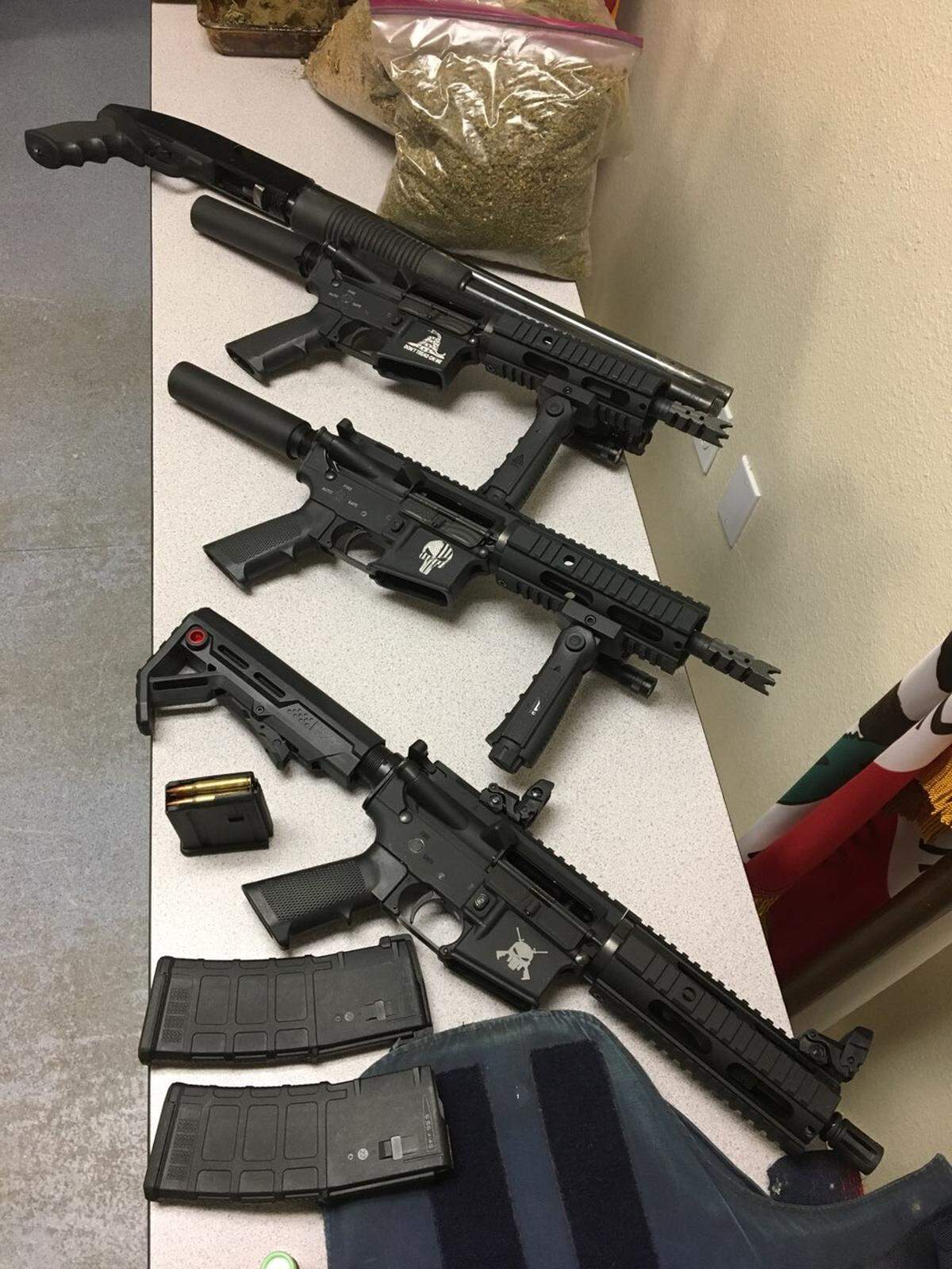 Three assault rifles were seized in a bedroom during a marijuana cultivation search of a home at 9304 Hillside Drive Friday, Aug. 10, 2018, in Delhi, according to the Merced County Sheriff’s Office.