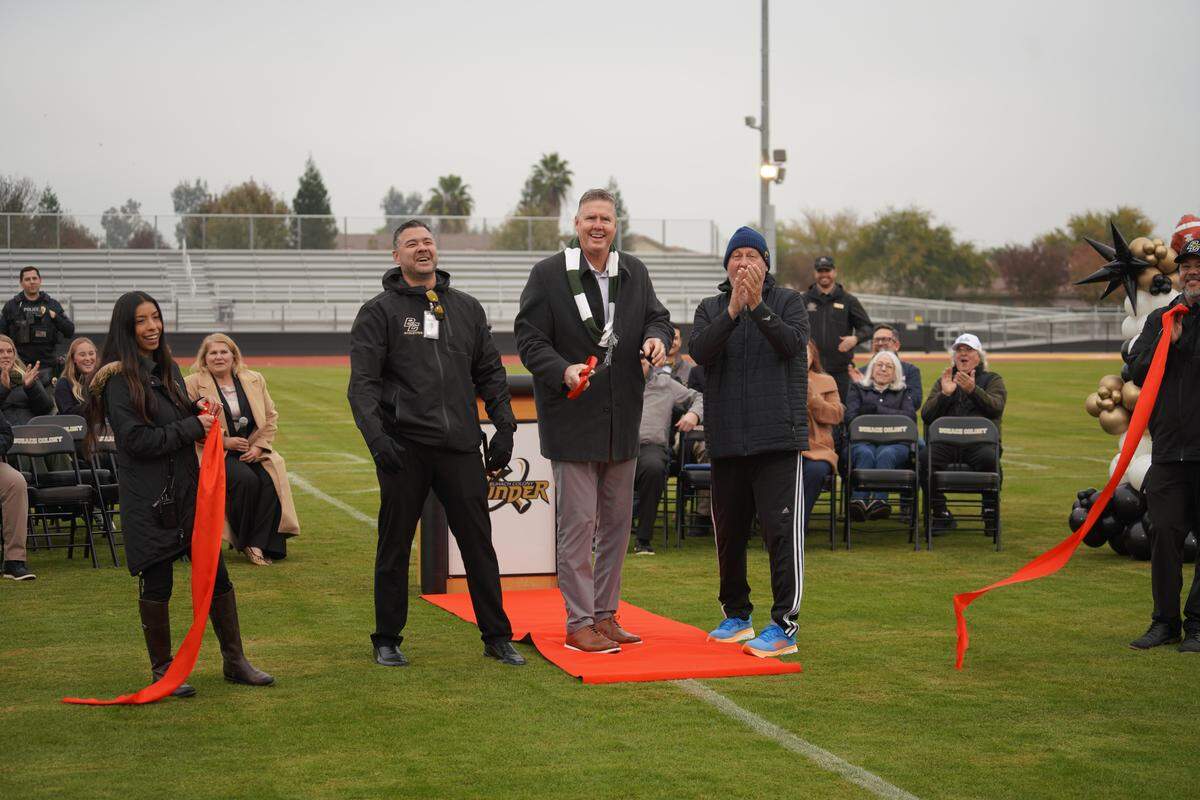 The Merced Union High School District held a ribbon-cutting event for the unveiling of the stadium at Buhach Colony High School on Thursday, Dec. 11, 2025.