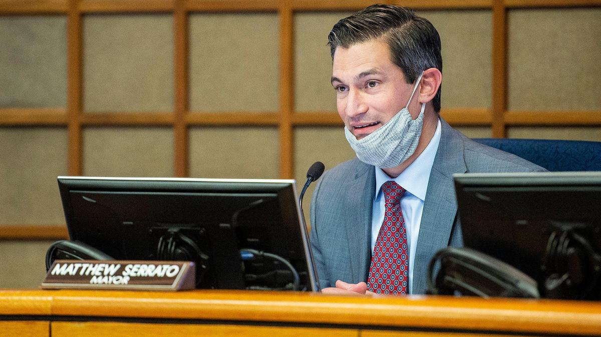 Mayor of Merced, Matthew Serratto, speaks during the Merced City Council meeting in Merced, Calif., on Monday, Dec. 7, 2020.