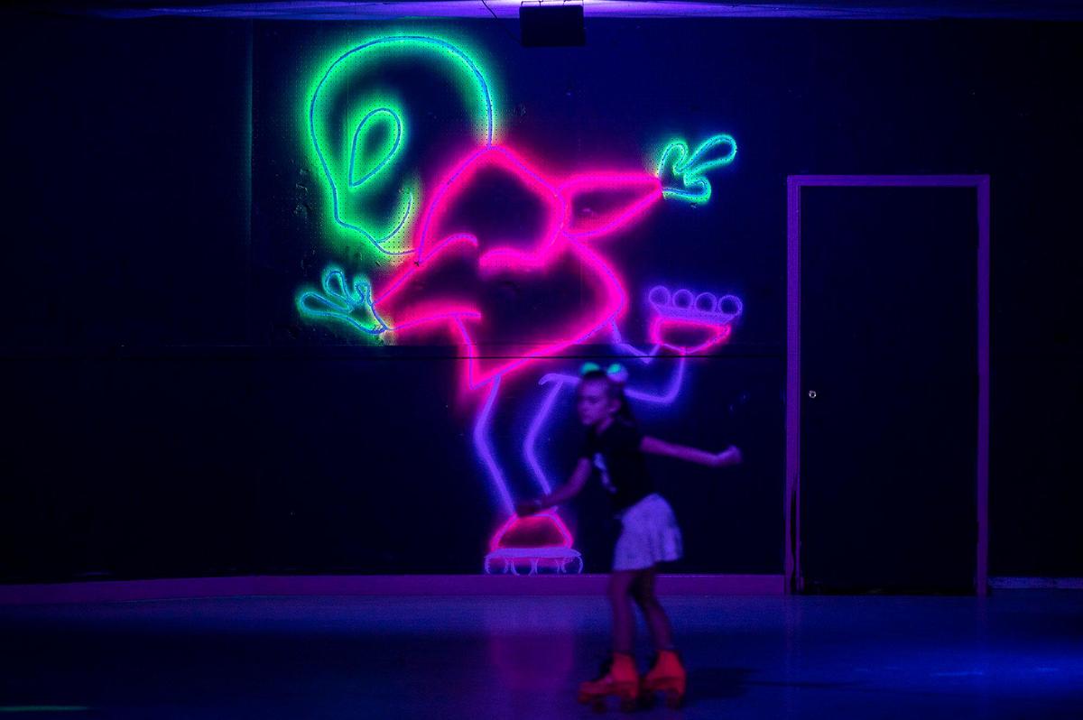 A skating alien on the wall at Roll-er Land in Merced, Calif., on Sunday, Oct. 27, 2024