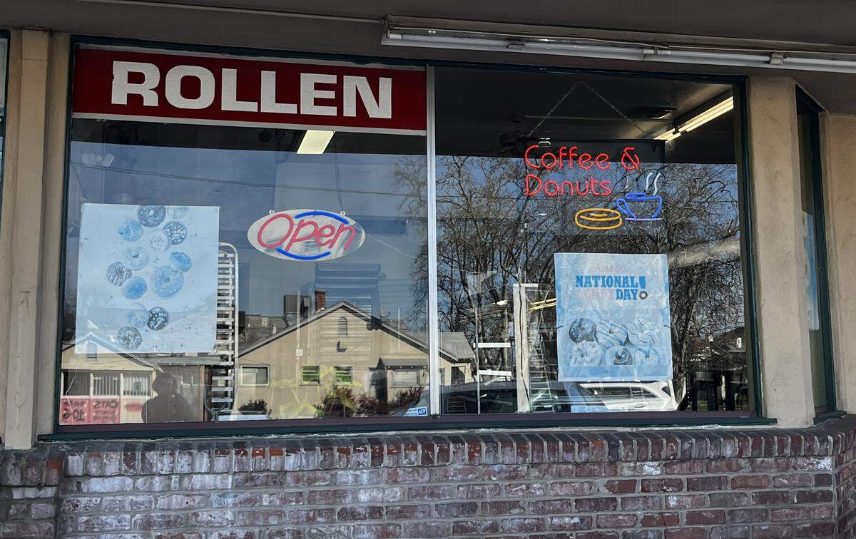 The outside of Rollen Donuts is pictured in Merced, Calif., on Monday, Feb. 23, 2026.