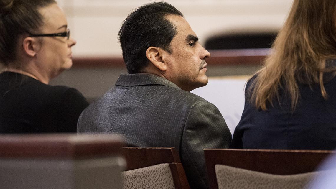 Former pastor, Raul Diaz Moreno, 54, of Merced, center, looks on as jurors enter the courtroom at the Merced County Superior Courthouse in Merced, Calif., on Thursday, May 31, 2018. Moreno has pleaded not guilty to charges of attempted murder on three victims, as well as rape-related charges.