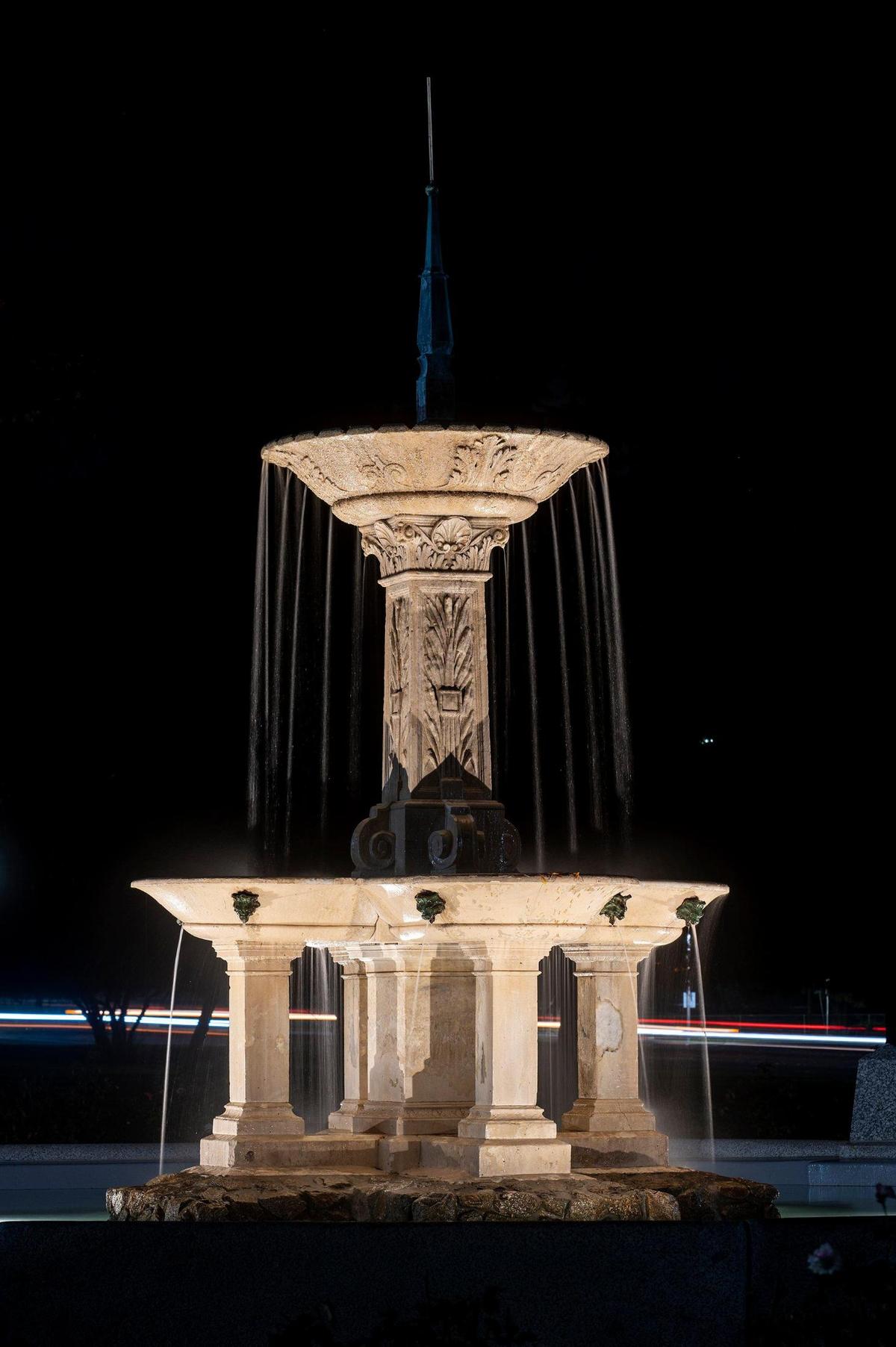 The historic Laura Fountain located in Applegate Park, near the intersection of M Street and West 26th Street in Merced, Calif., on Wednesday, Nov. 13, 2024. The marble fountain built in 1888 by Merced Founder Charles Henry Huffman and named for his third wife Laura Kirkland Huffman, was originally located next to the El Capitan Hotel. The fountain was moved to its current location in 1935. A restoration project was recently completed after the fountain had fallen into disrepair.