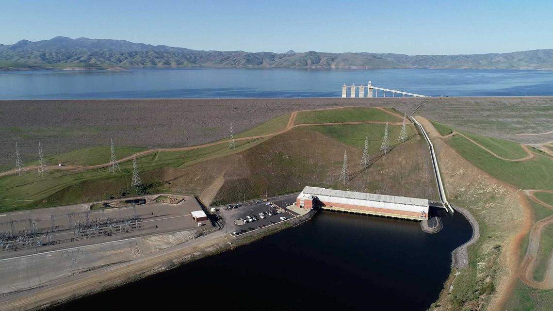 San Luis Reservoir, and the B.F. Sisk Dam, shown here in March 2022, are located between Gilroy and Los Banos. The reservoir, which is 7 miles long, is a key part of California’s water supply for Central Valley farms and some urban areas.