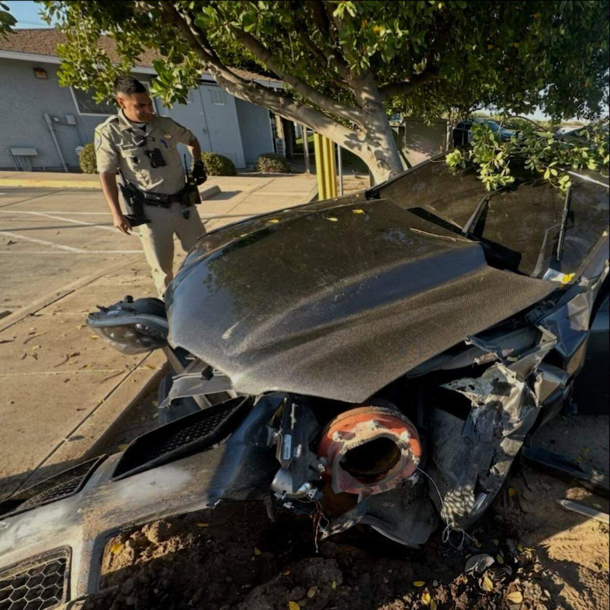A driver crashed into a tree near Gertrude Avenue in Merced County on Monday, June 1, 2026.