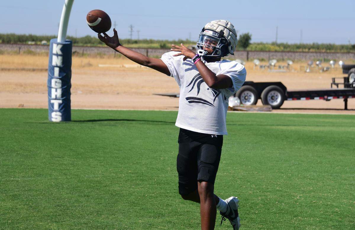 Stone Ridge Christian sophomore quarterback Marcus Gray throws a pass during practice on Wednesday, Aug. 7, 2024.