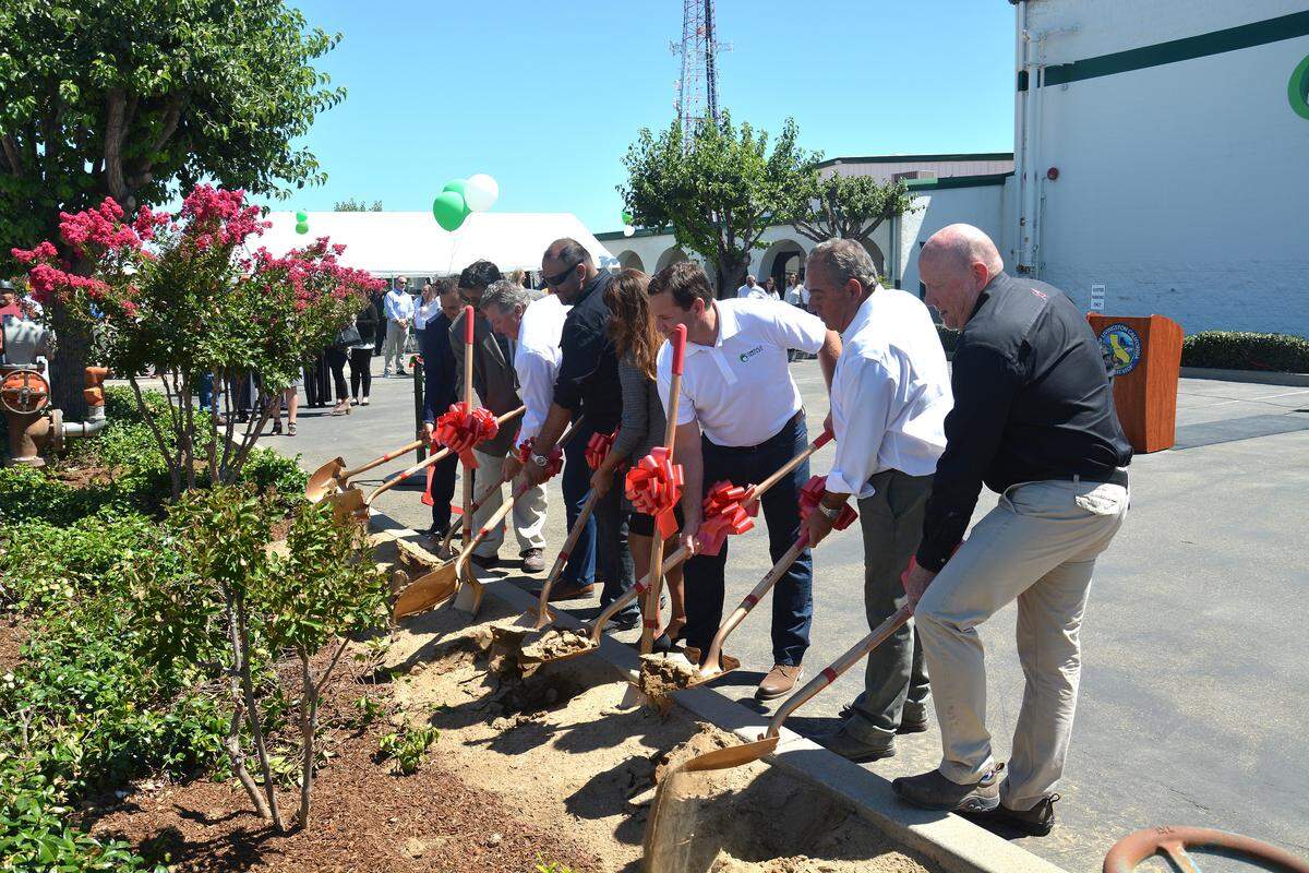 City of Livingston and Emerald Textile Services officials ceremoniously break ground on the business’s new automated medical laundry facility, Friday, July 12, 2019, at 420 Industrial Drive in Livingston, Merced County, California.