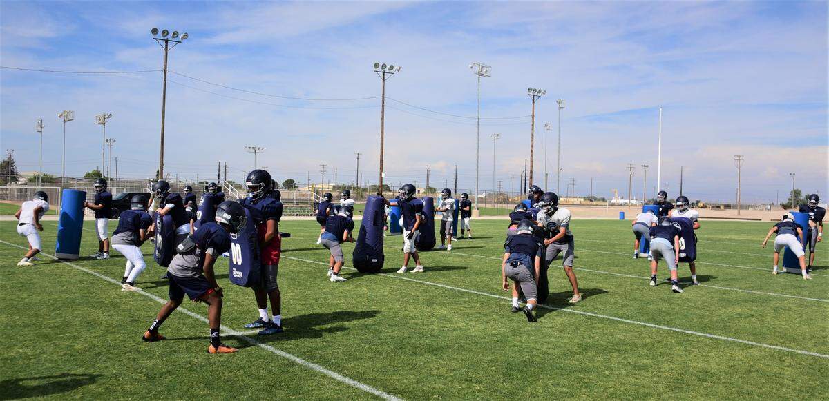 The Stone Ridge Christian High School football team practices at Castle Field on Tuesday, Aug. 2, 2022.