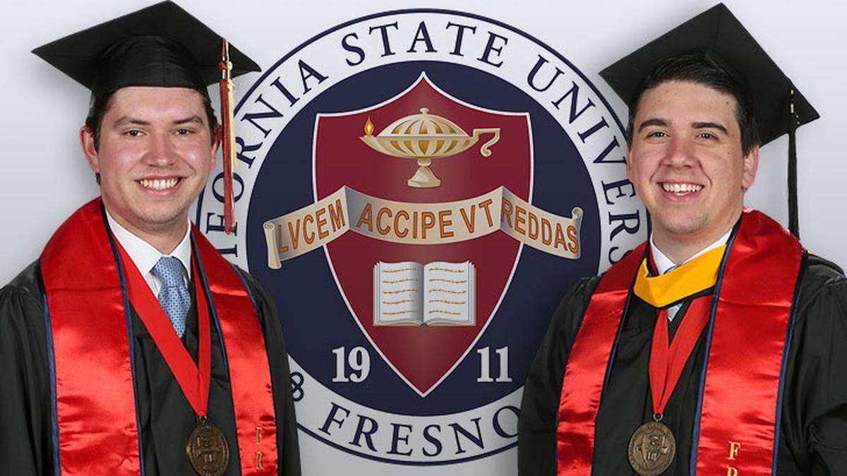 Le Grand’s Josh Heupel  (left) and Delhi’s Jonathan Moules were awarded top academic honors for Fresno State’s class of 2023. 