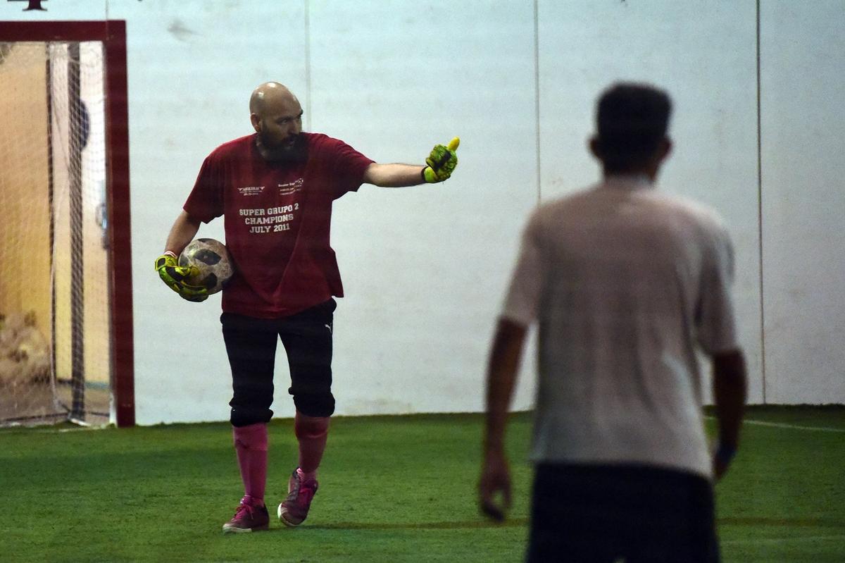Jose Guadalupe Garcia of Merced and other adults play Friday, Sept. 21, 2018, on the soccer pitch used by about 3,000 children and adults every month in the Merced Indoor Sports Center at 115 Heron Way. Parents and others reacted with outrage on Friday when they learned the facility will be turned into a cannabis business.