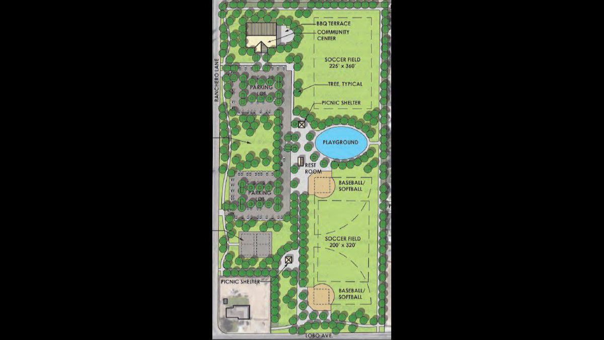 Representación de un proyecto de parque situado a lo largo de Ranchero Lane, cerca de Joe Stefani Elementary School, en la comunidad Franklin-Beachwood del Condado de Merced, California. Imagen por cortesía del Condado de Merced.