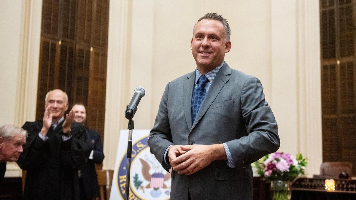 United States Representative Adam Gray speaks to those in attendance during a swearing-in ceremony at the Merced County Courthouse Museum in Merced, Calif., on Thursday, Jan. 30, 2025. Gray was officially sworn in as a member of the 119th Congress on Jan. 3, 2025.