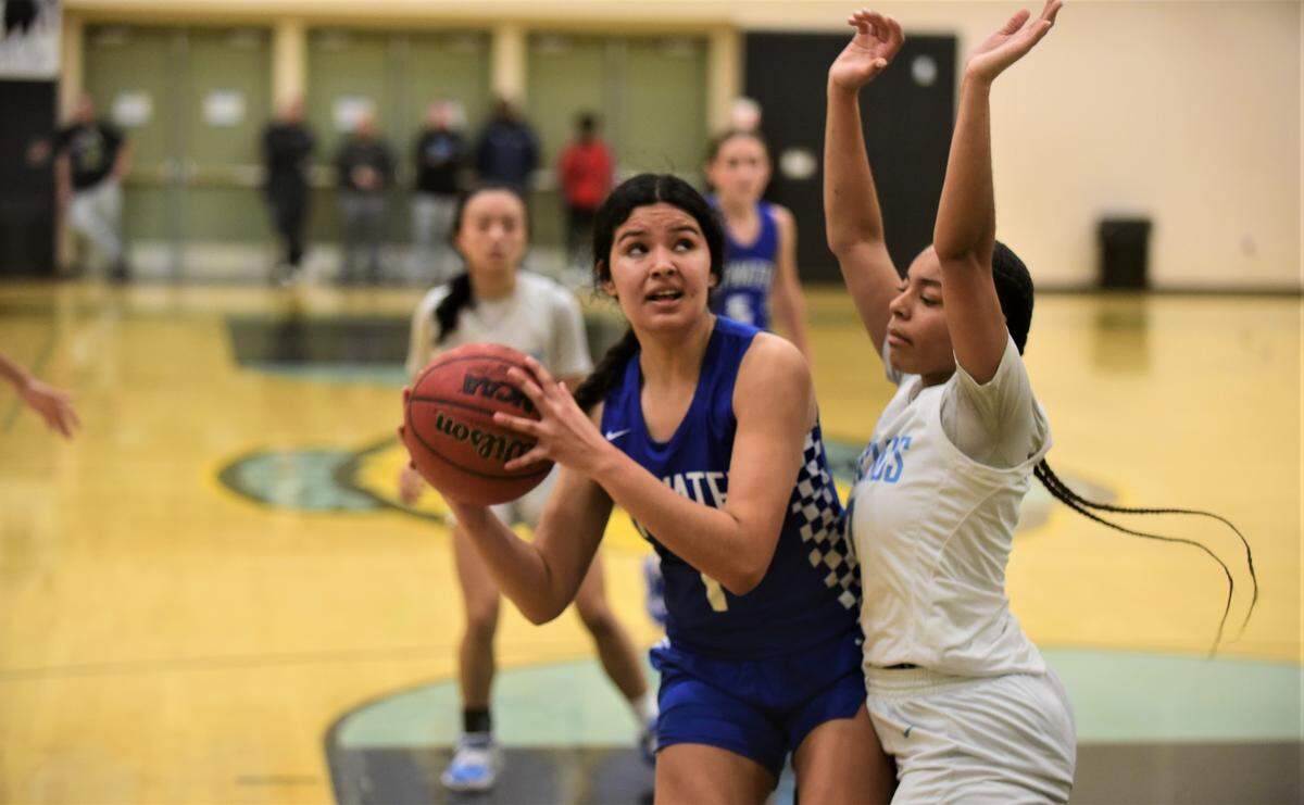 Atwater High senior Marina Garibay (1) goes up for two of her game-high 16 points during a game against El Capitan on Thursday, Jan. 12, 2023.