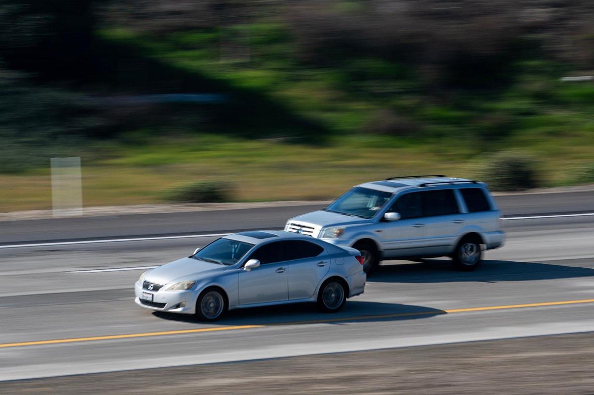 Motorists travel along the southbound lanes of Highway 99 in Merced County, Calif., on Thursday, Jan. 23, 2025. Merced County law enforcement agencies are launching a 2025 Seat Belts Save Lives campaign emphasizing safety on roadways.