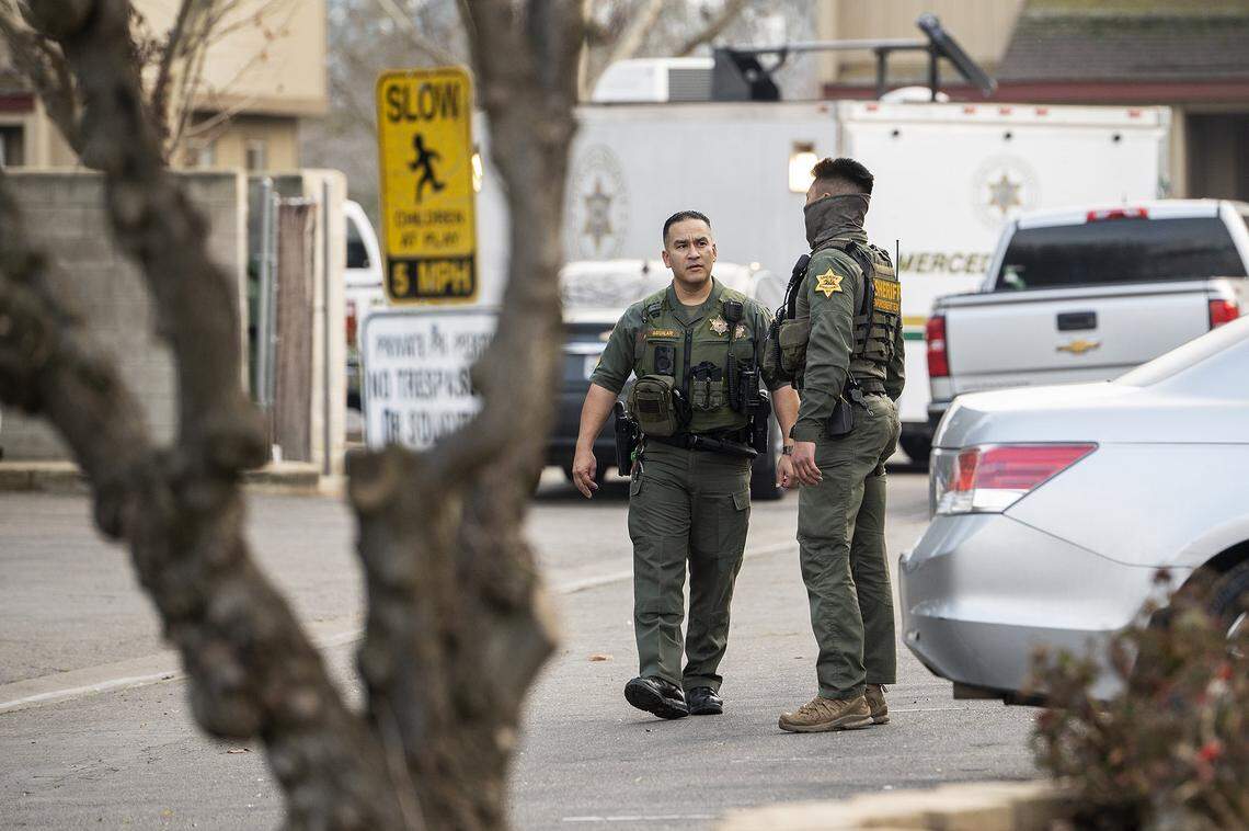 The Merced County Sheriffs Office is investigating after three children were found dead inside a residence at an apartment complex in Le Grand, Calif., on Wednesday, Jan. 12, 2022. According to authorities, a woman was transported to a hospital with life-threatening injuries.