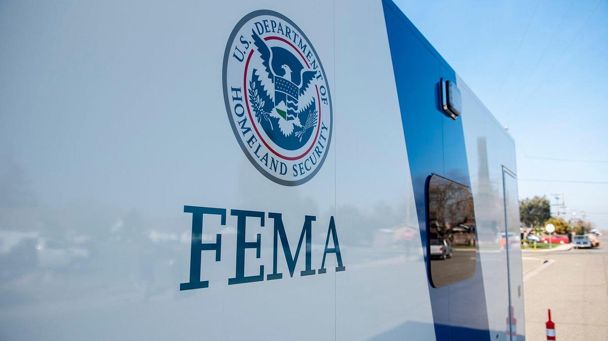A Federal Emergency Management Agency (FEMA) vehicle in Planada Calif., on Wednesday, Feb. 8, 2023.