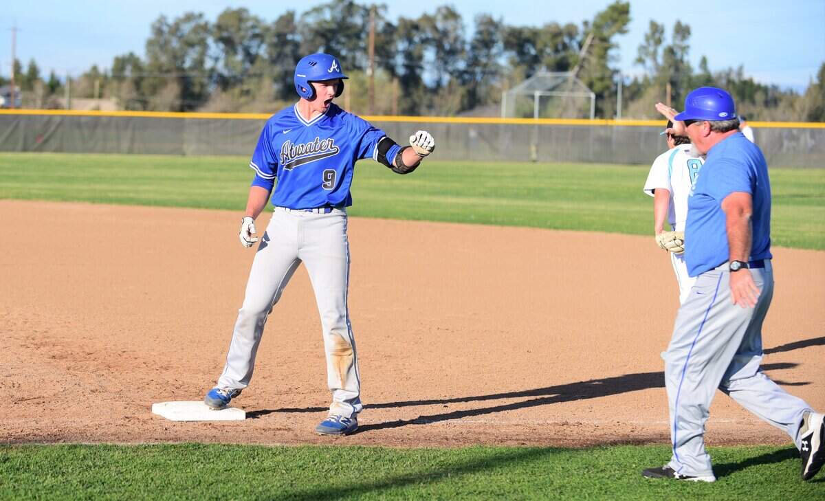 Atwater senior Jacob Weiss reacts after he singles in two runs during the Falcons’ 14-3 win over El Capitan on Tuesday, March 10, 2020 at El Capitan High School.