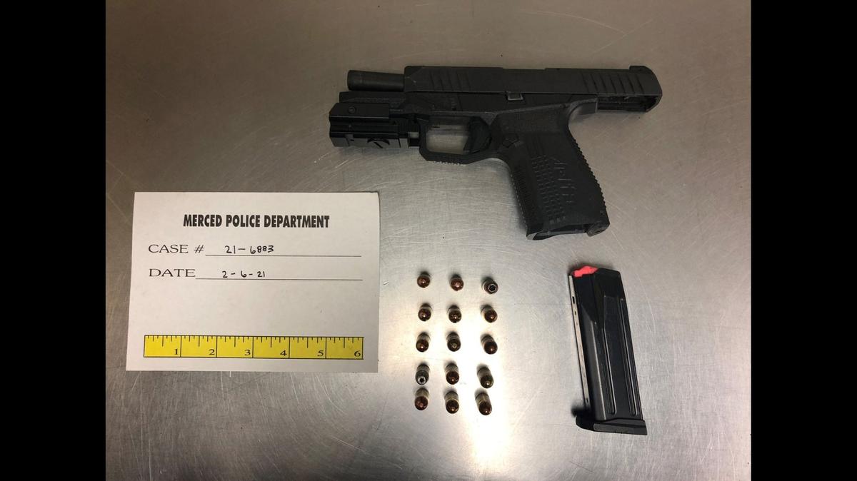 Officers arrested two people Saturday, after a loaded firearm was found during a traffic stop in Merced, according to the Merced Police Department. Image courtesy of Merced Police Department.