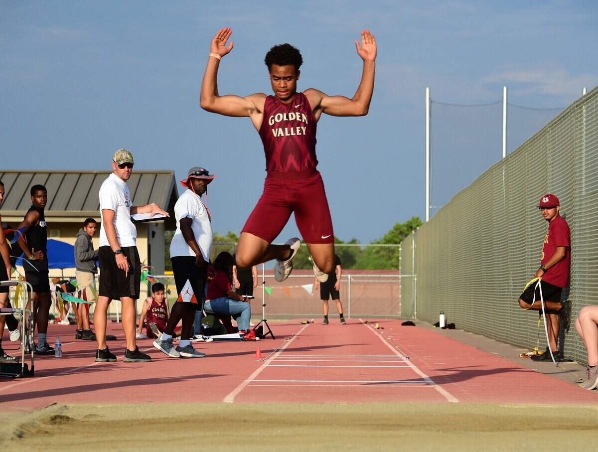 Golden Valley High junior Avery Townsel finished second in the triple jump with a leap of 43 feet and a half inch during the Sac-Joaquin Section Division III championship on Thursday, May 9, 2019 at Golden Valley High.