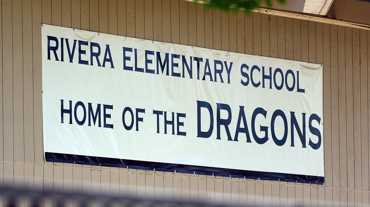A sign at Rivera Elementary School on Sunday, July 1, 2018.