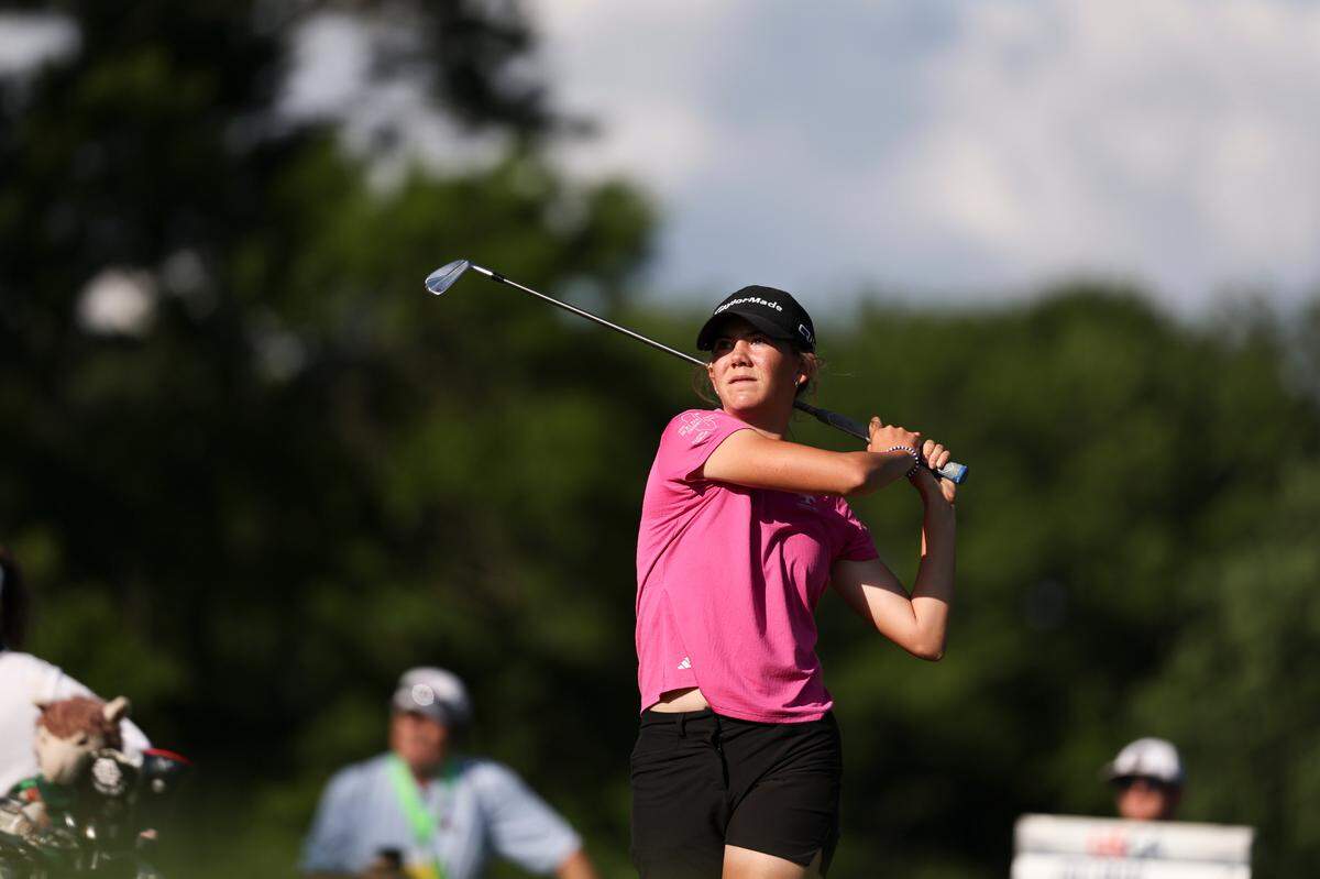 Asterisk Talley plays her tee shot on the 17th hole during the first round of the 2024 U.S. Women’s Open Presented by Ally at Lancaster Country Club in Lancaster, Pa. on Thursday, May 30, 2024. (Dustin Satloff/USGA)