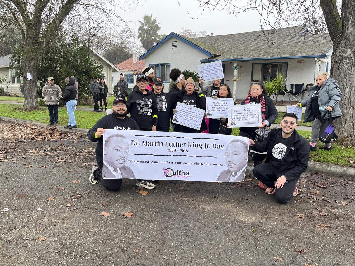 Members of Cultiva Central Valley gather before the MLK Day Unity March in Merced
