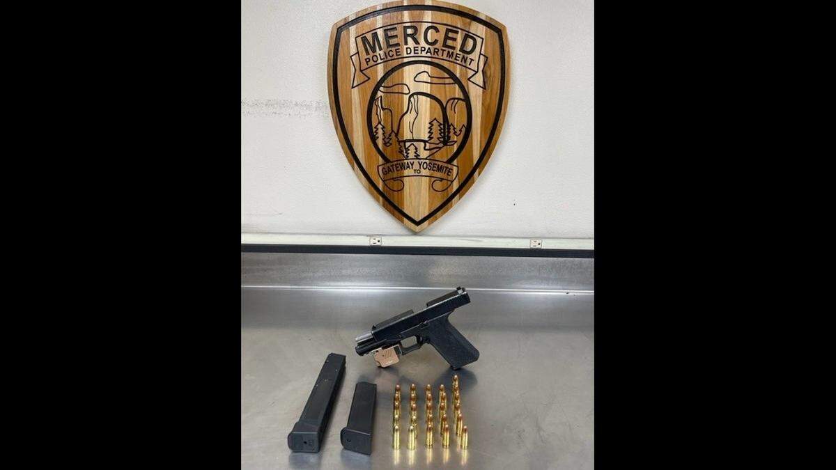 A 30-year-old Merced man was arrested on gun charges after police said he led them on a chase and crashed into a parked vehicle on Friday, June 17, 2023 in Merced, Calif.