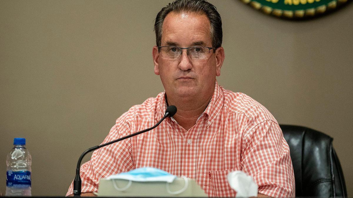 City of Atwater Mayor Paul Creighton listens to submitted comments during an Atwater City Council meeting in Atwater, Calif., on Monday July 27, 2020.