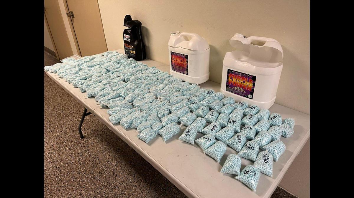 A driver and passenger were arrested during a Tulare traffic stop, when a California Highway Patrol officer and K-9 found about 37 pounds of suspected fentanyl, according to the California Highway Patrol.