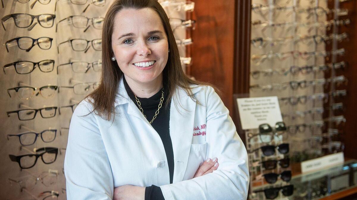 Ophthalmology physician assistant Stephanie Schick, inside the office of Dr. Harold Schick, MD, in Merced, Calif., on Friday, March 14, 2025.
