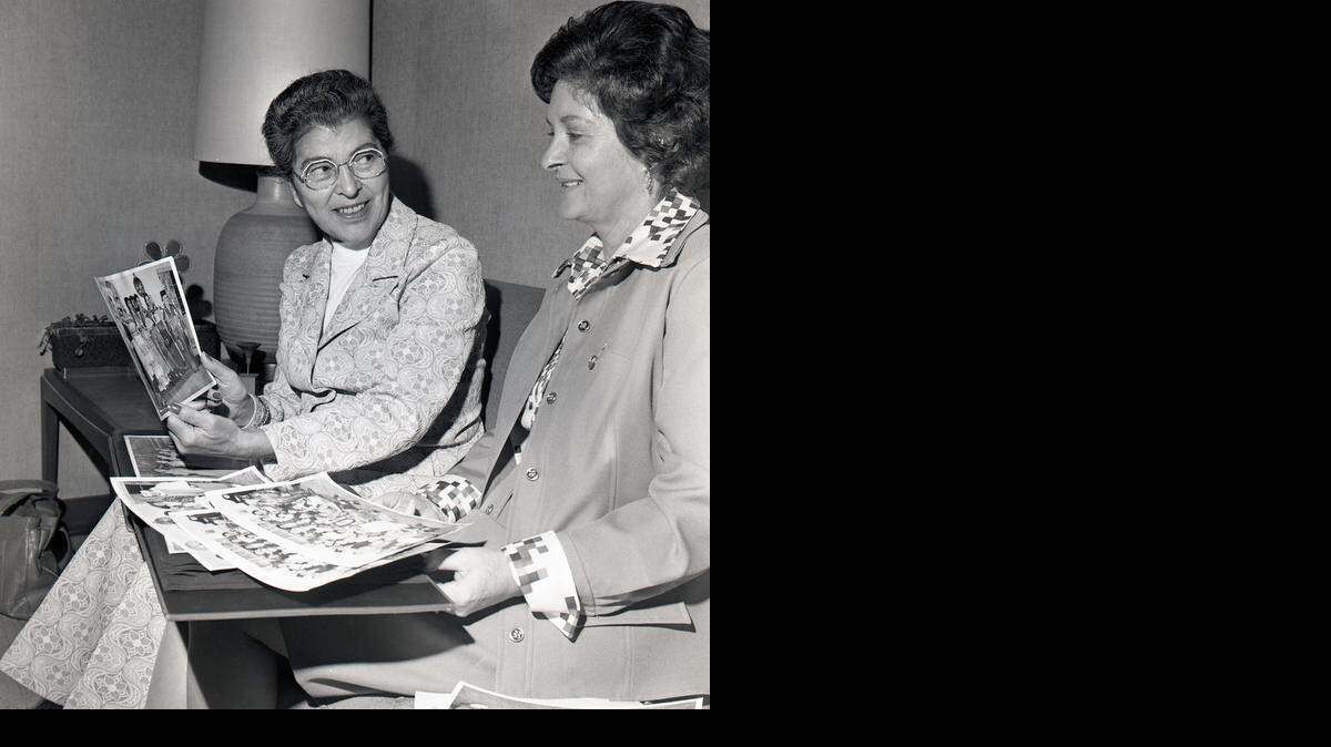 On Jan. 8, 1951, Flossie Lobo, left, went to work as a justice of the peace. She’s shown here with Lillian Dalporto in 1970.
