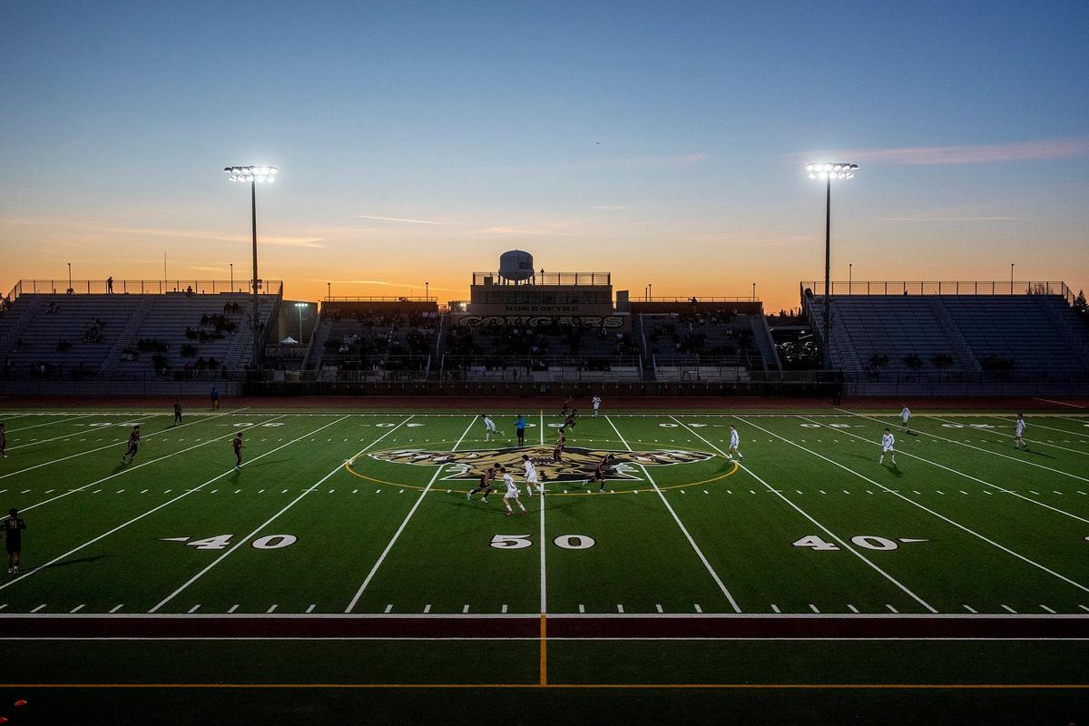 Golden Valley plays Las Lomas during the second half of a NorCal Regional playoff game at Golden Valley High School in Merced, Calif., on Tuesday, Feb. 27, 2024. The Knights beat the Cougars 3-1 in penalty kicks.