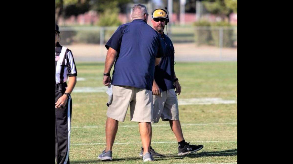 Merced College associated head coach Justin Pinasco (right) will become the new head football coach for the Blue Devils.
