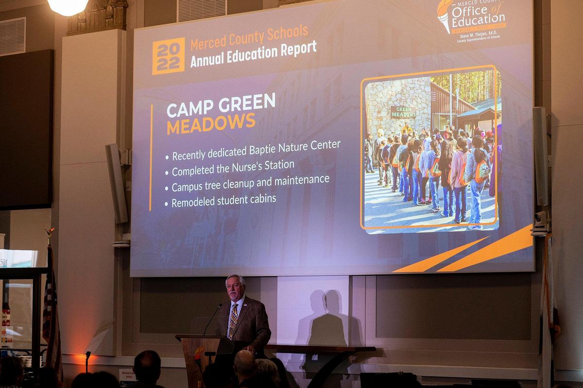 Merced County Superintendent of Schools Dr. Steve Tietjen speaks during the Merced County Schools annual Education Report on Monday, Feb. 27, 2023, at the Merced County Office of Education Downtown Center in Merced, Calif.