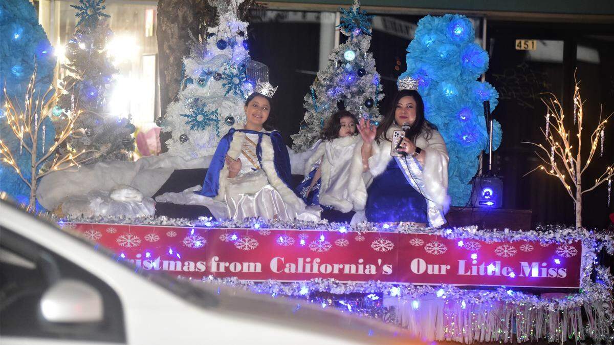 Our Little Miss Merced County Pageant float was one of the many displays set up along Main Street for Merced’s Christmas Tree Lane “reverse parade” on Saturday, Dec. 4, 2021 in Merced, Calif.