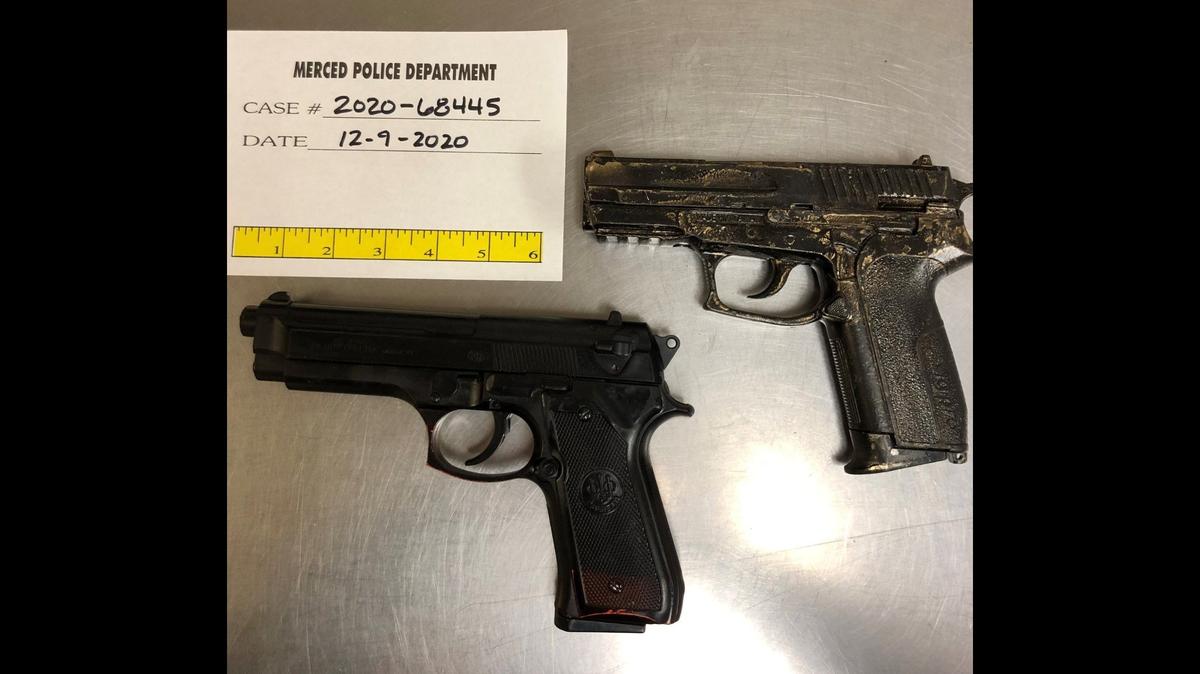 A 35-year-old woman has been arrested after a reported carjacking, kidnapping and robbery in Merced on Tuesday, according to the Merced Police Department. Officers searched the vehicle and discovered what police described as toy airsoft guns. Image courtesy of Merced Police Department.