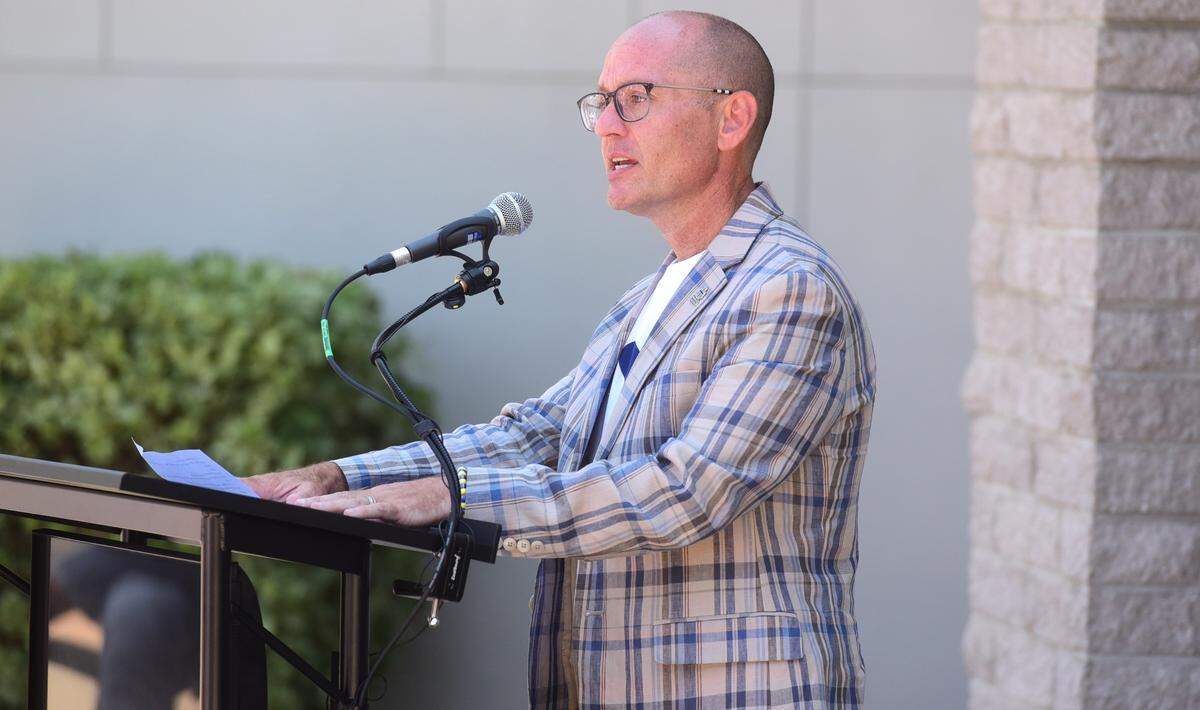 Merced College president Chris Vitelli speaks during the ribbon-cutting ceremony for the launch of the school’s new Dreamscape Learn Lab on campus on Friday, Aug. 9, 2024.