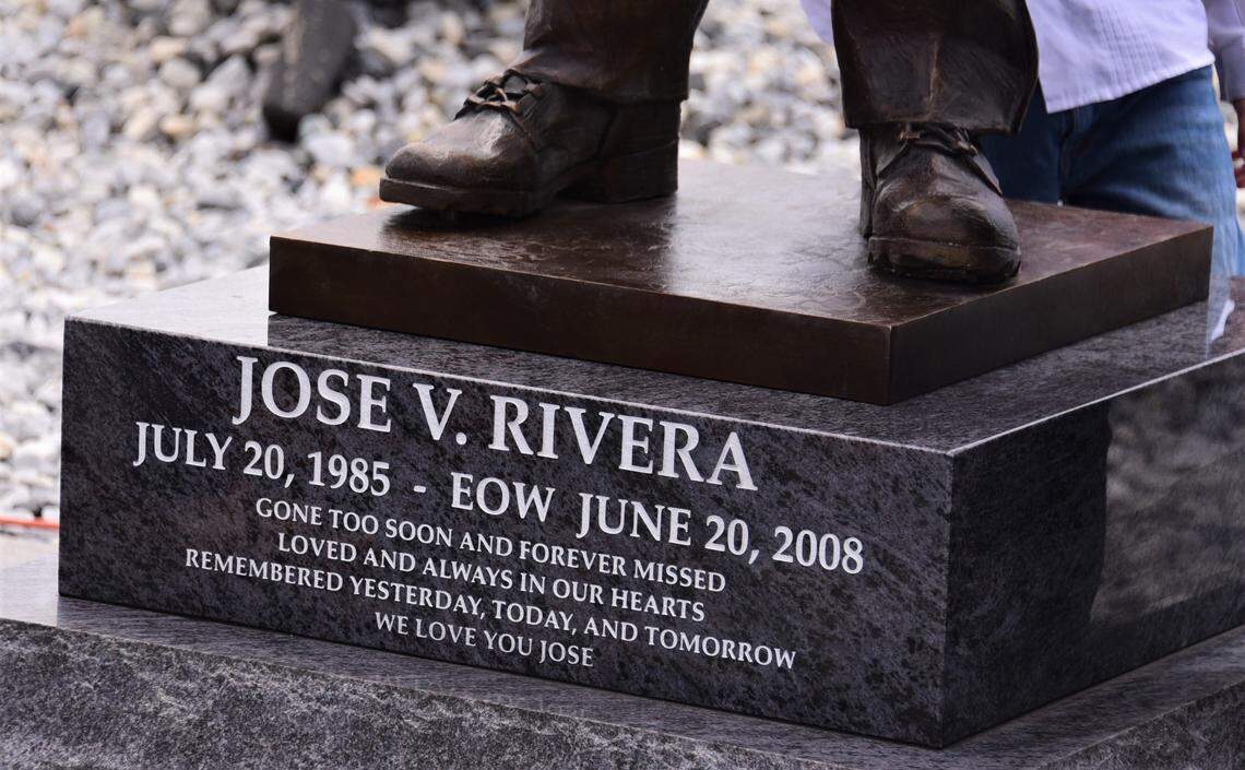 A memorial statue in honor of former correctionals officer Jose V. Rivera was unveiled during a ceremony on Friday, June 17, 2022 in Atwater, Calif.