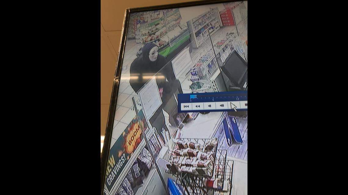 A suspect was caught on surveillance video robbing an AM/PM store in Merced on Saturday, Oct. 31, 2020.
