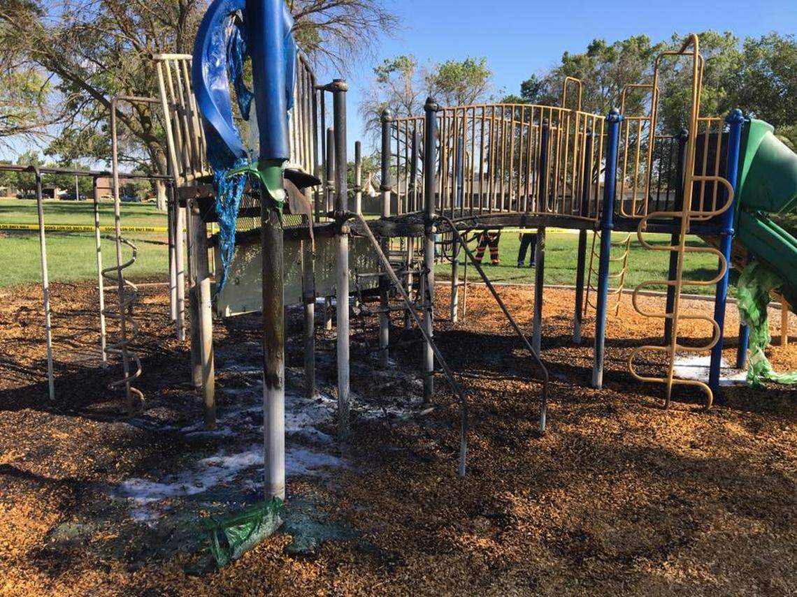 This playground at Skylark Park in Los Banos was set ablaze, likely by fireworks, Friday, July 6, 2018, according to the Los Banos Police Department.