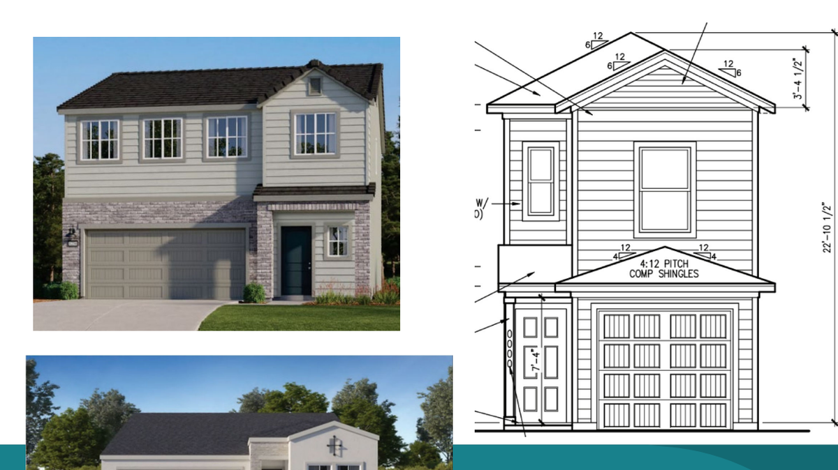 A City of Merced staff PowerPoint slide shows a rendering of the potential homes at the new development in southeast Merced. 