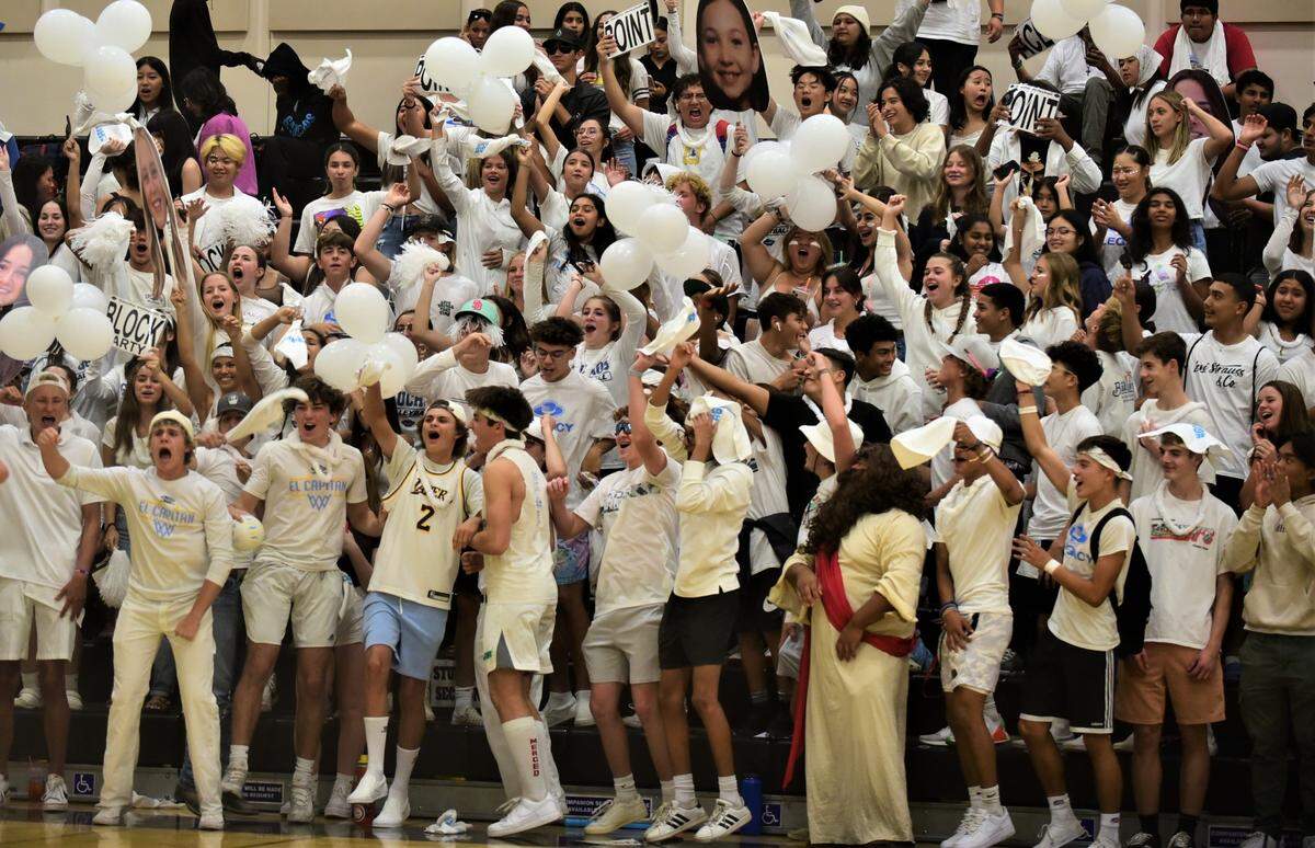 The El Capitan High School students cheer on the Gauchos volleyball team during a 3-0 win over Golden Valley on Wednesday, Sept. 21, 2022 at El Capitan High School.
