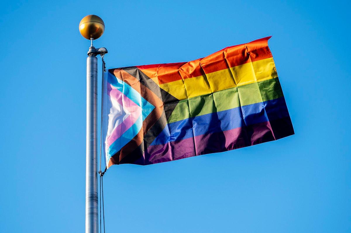 The Pride flag is raised in Bob Hart Square in Merced, Calif., on Wednesday, June 1, 2022. The Merced City Council approved the addition of the Pride flag to the regular flag calendar, meaning the flag will fly over Bob Hart Square annually during the month of June.