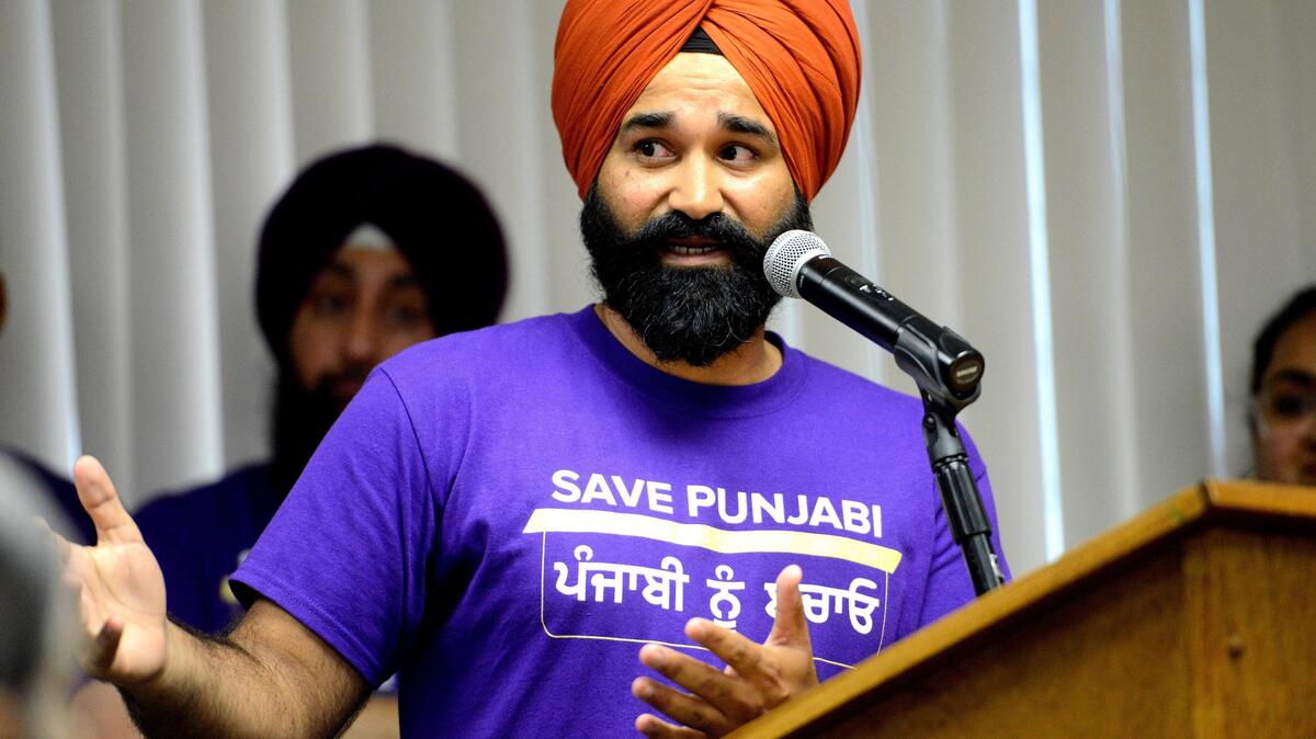 Mandeep Singh of Livingston speaks on Wednesday, June 12, 2019, at the Merced Union High School District board meeting in support of Punjabi language classes at Livingston High School.