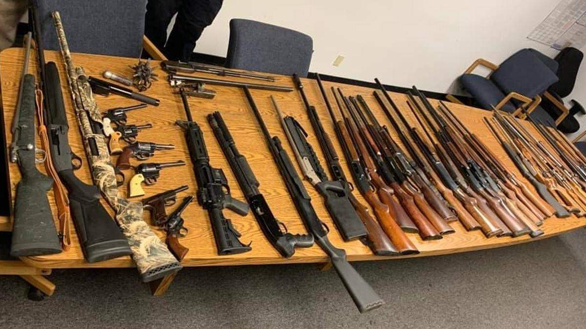 Multiple suspects have been arrested in connection with a string of burglaries in Los Banos, according to the Los Banos Police Department. During the investigation, officers located 39 firearms during a search at a residence. Image courtesy of Los Banos Police Department.