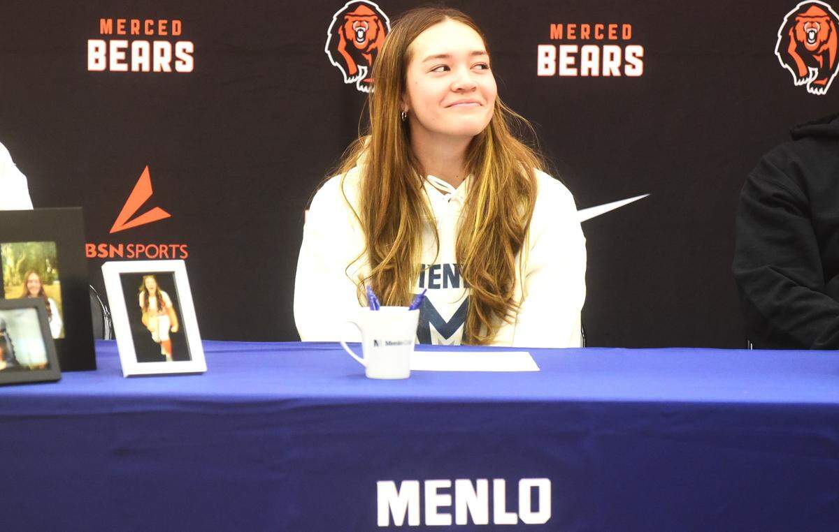 Merced High School senior Aleatha Buchner signed her national letter of intent to play softball at Menlo College during a ceremony at Merced High School on Wednesday, Dec. 13, 2023.