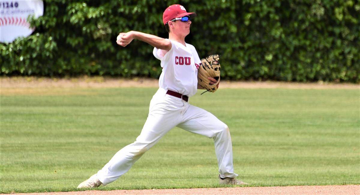 Golden Valley High second basebman Trevor Rath makes a throw to first base after fielding a grounder in the hole during an 8-7 win over Livingston on Monday, April 18, 2022 at Memorial Ballpark in Atwater, Calif.