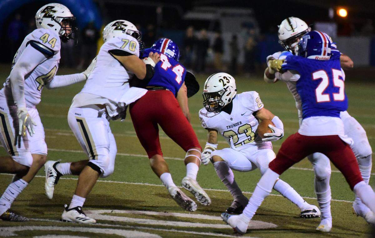 Buhach Colony’s Youlas Dickson tries to cut back on a run against Atwater High during the Bloss Bowl on Nov. 1, 2019 at Dave Honey Stadium in Atwater, Calif.